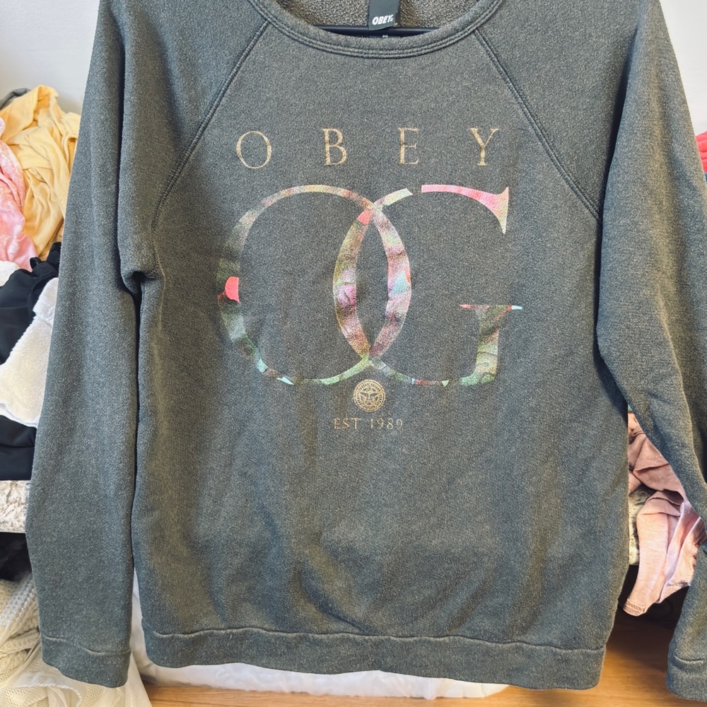 Obey Women's Charcoal Graphic Sweater